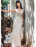Beaded Ivory Lace Satin Wedding Dress With Long Train Beaded Ivory Lace Satin Wedding Dress With Long Train